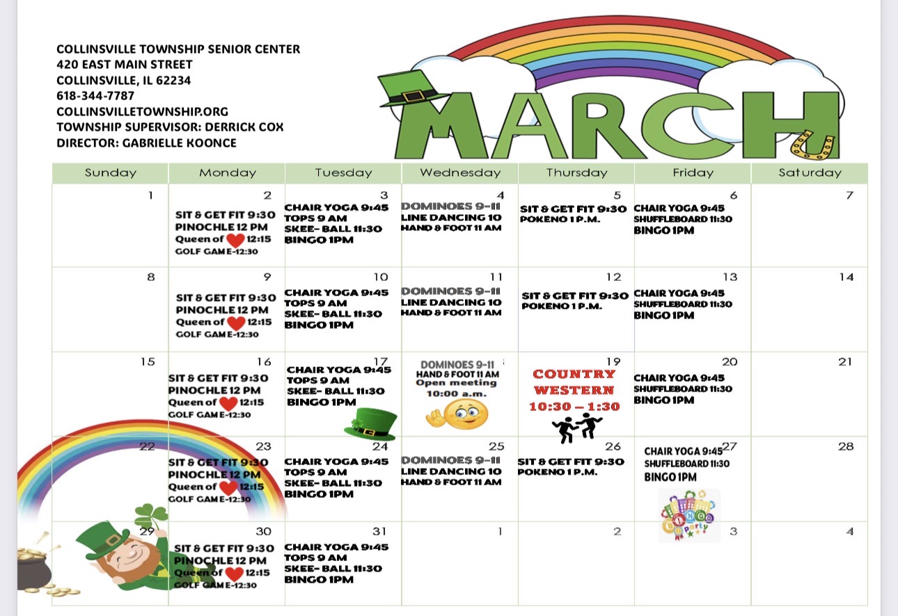 Senior Center March Menu Calendar